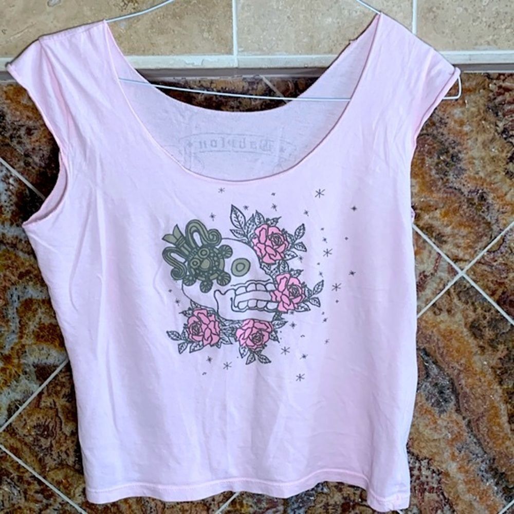 American Apparel Baby Pink Skull Rose Babylon Graphic Cap Sleeve Tee M / OS